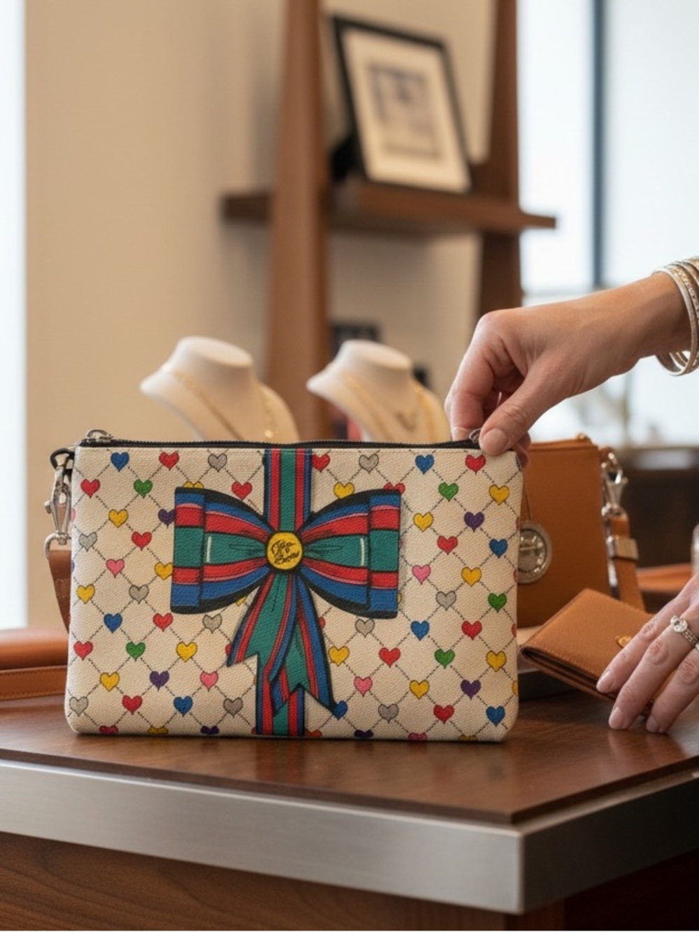 Brighton crossbody bag with cute colorful hearts